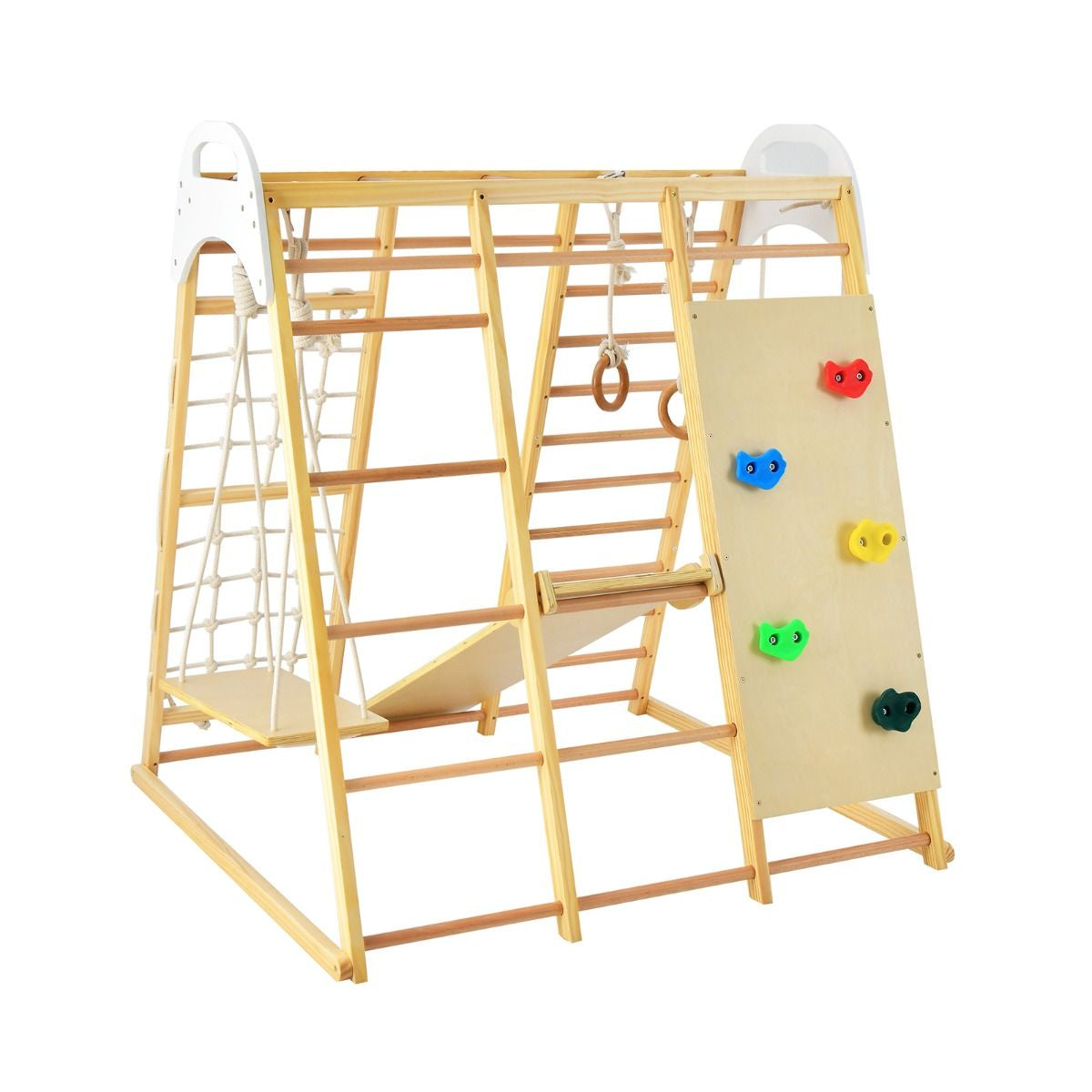 8-in-1 Wooden Jungle Gym Climber Playset with Slide, Swing & Monkey Bars | Indoor Kids Play Tower