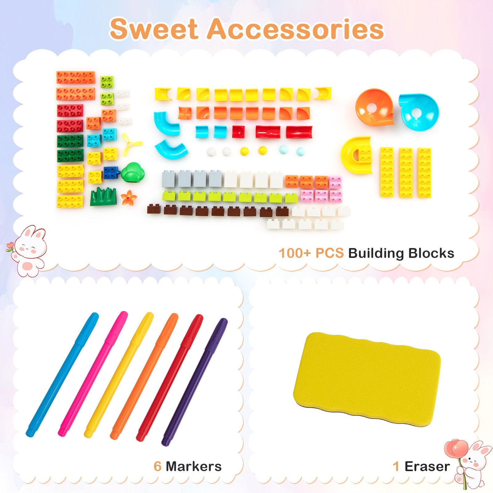 6-in-1 Multi-Activity Kids Play Table & Chair Set – Foldable Art Easel, Building Block Desk & Learning Station