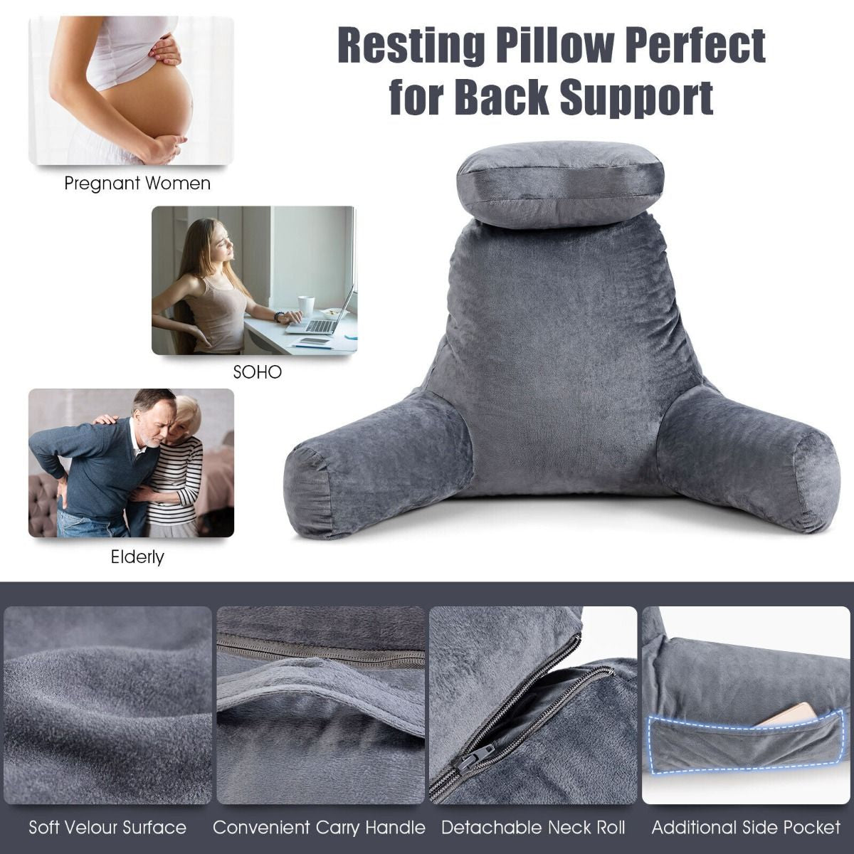 Extra Large Reading Pillow with Removable Neck Support