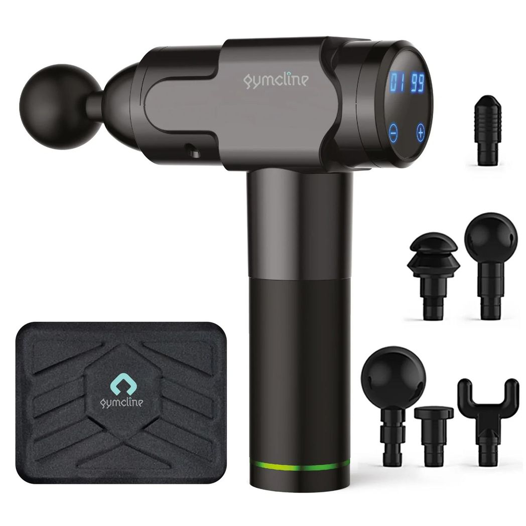 Gymcline Massage Gun with 6 Heads, 20 Speed Modes, LCD Touch Screen & 2500mAh Battery – Grey