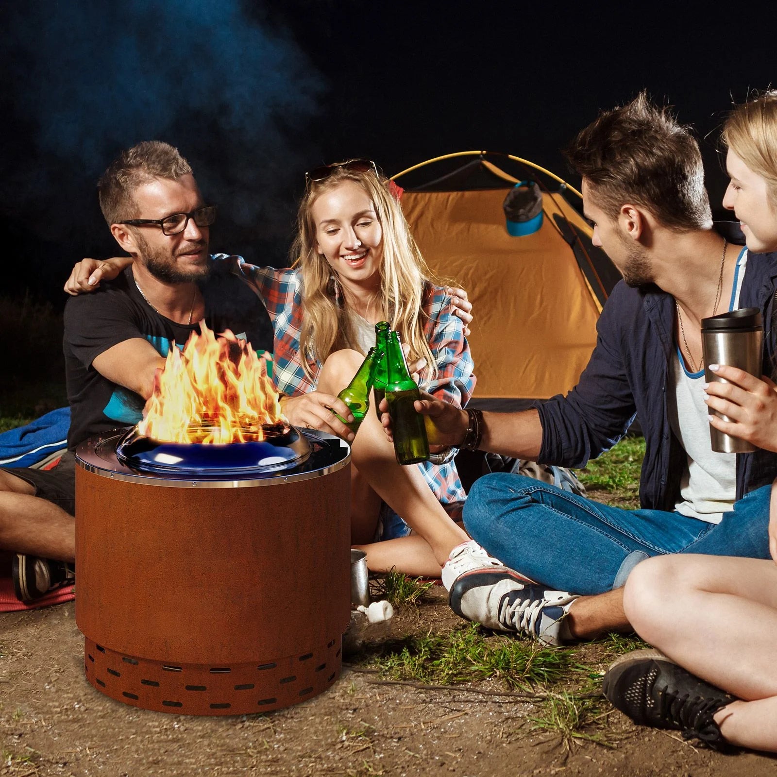 49 cm Smokeless Stainless Steel Fire Pit with Weather-Resistant Steel Exterior