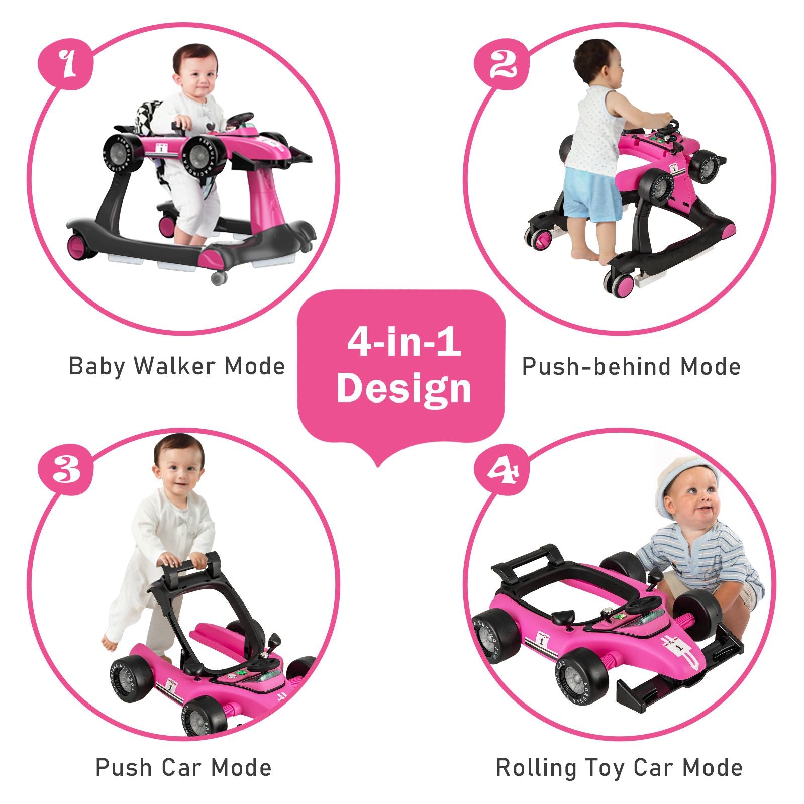 4-in-1 Adjustable Height and Speed Baby Push Walker