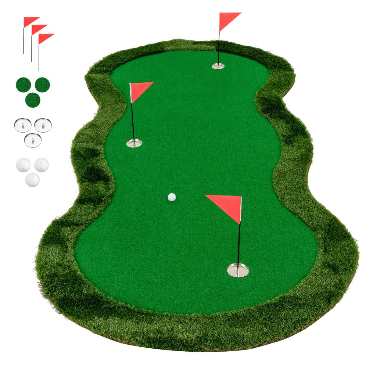 5 x 10 ft Professional Golf Practice Mat with Three Holes and Included Golf Balls for Home Use
