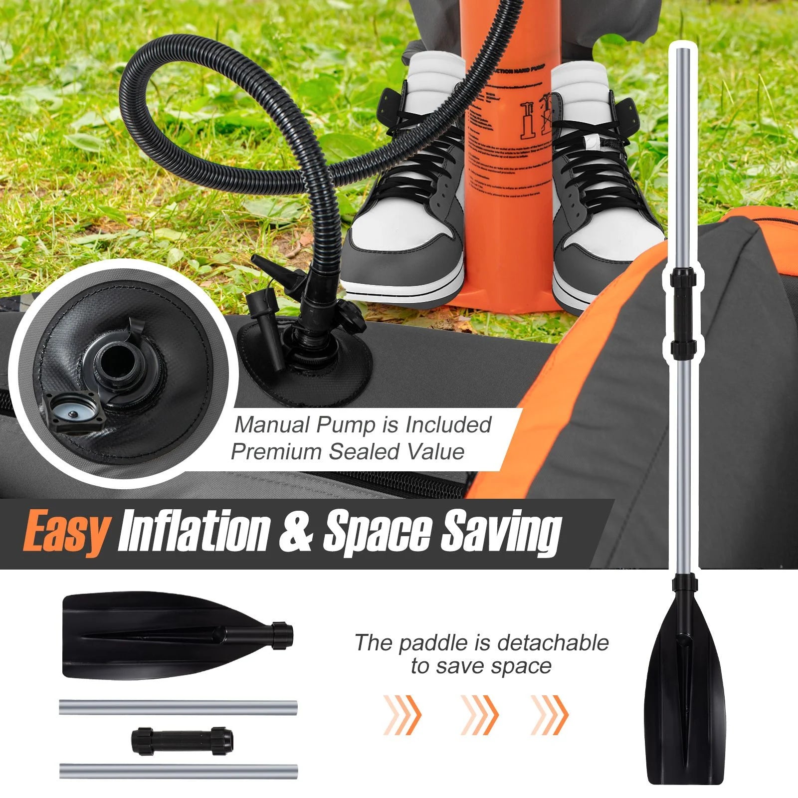 Inflatable Fishing Float Tube with Pump, Paddle, and Storage Compartments