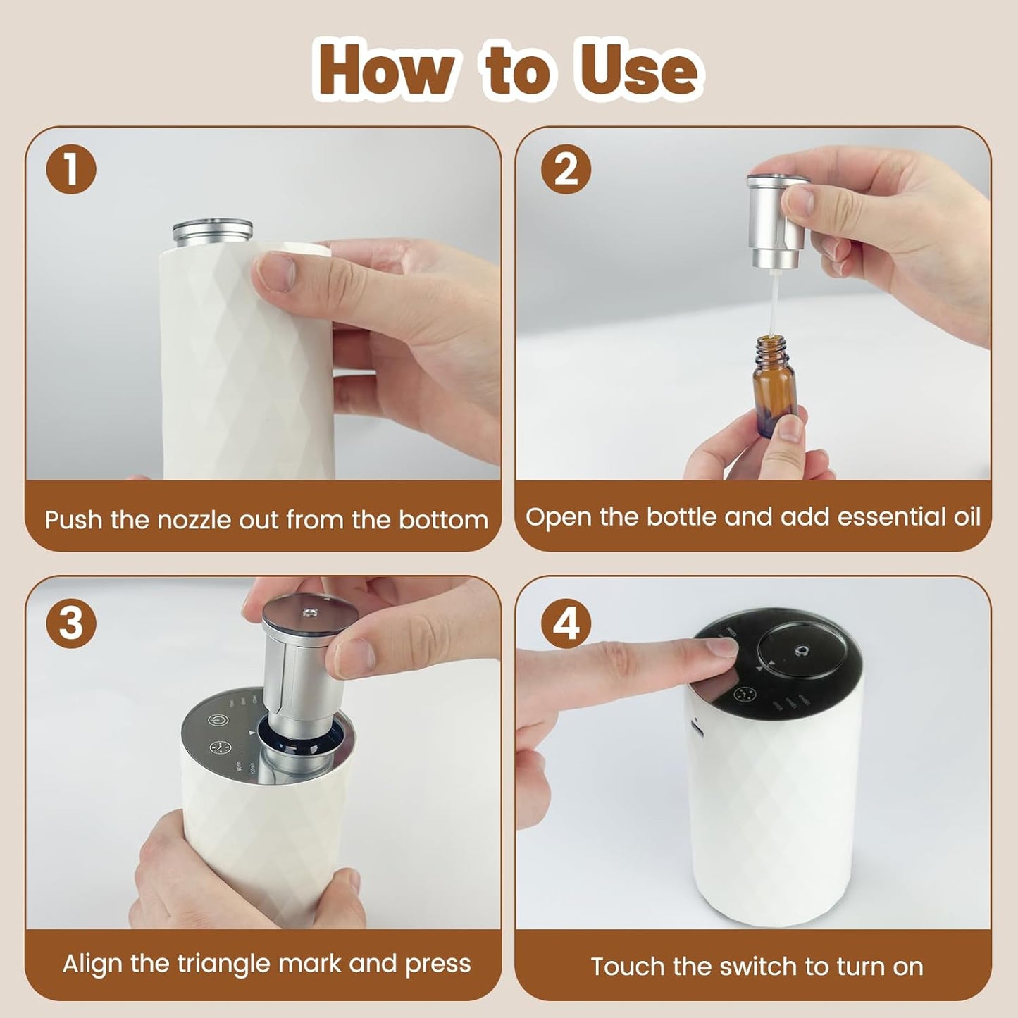 Waterless Essential Oil Diffuser – Cordless Aromatherapy Diffuser with USB Rechargeable Battery | Wireless Car & Home Air Diffuser | Eco-Friendly, Heat-Free Electric Scent Machine (White )