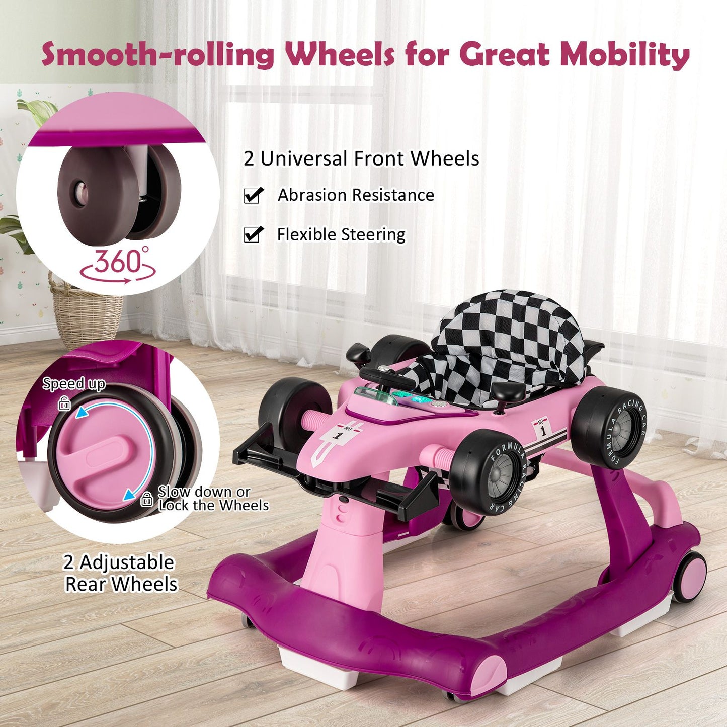 4-in-1 Adjustable Height and Speed Baby Push Walker
