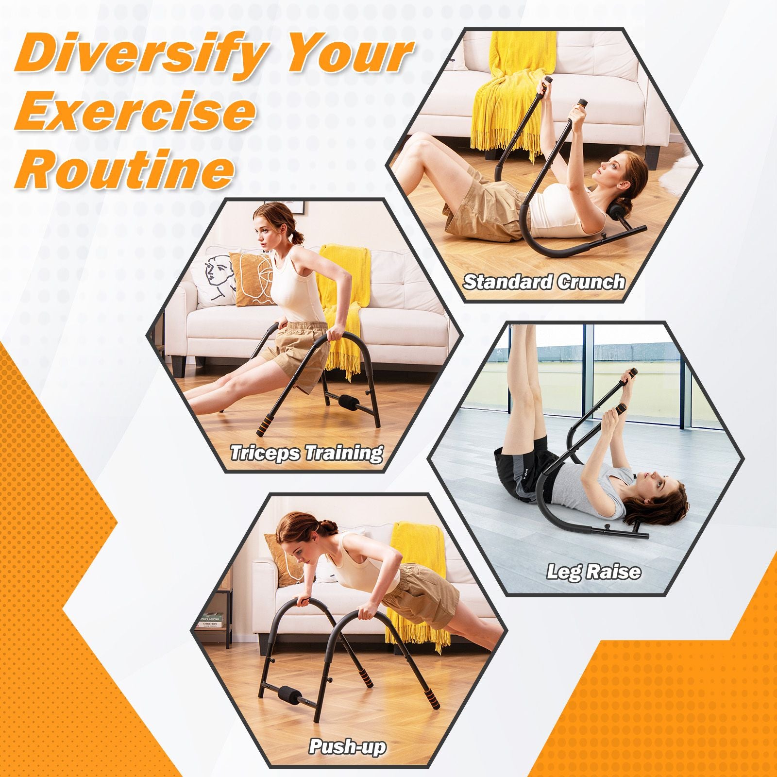 Foldable Ab Trainer with Padded Headrest and Handles for Whole Body Workout