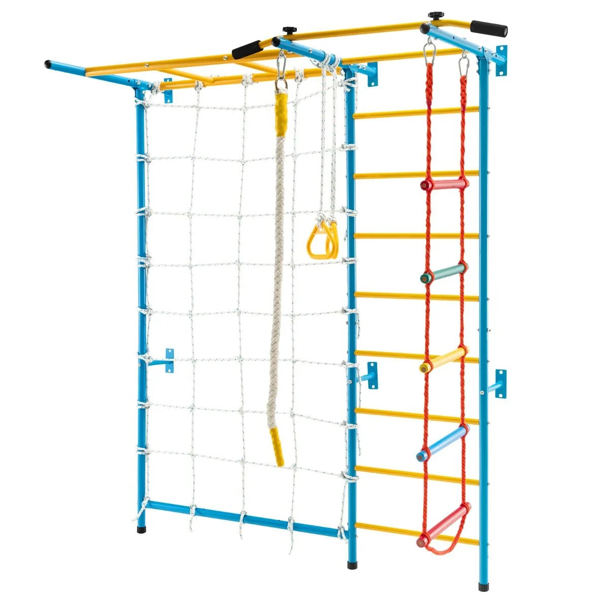 Metal Swedish Wall Bars for Children with Gym Rings and Climbing Net