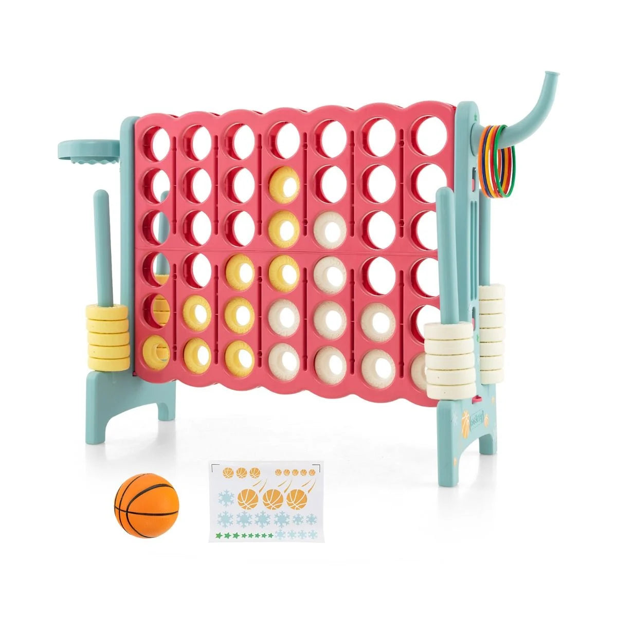 Upgraded 4-To-Score Game Set with Basketball Hoop & Toss Rings – Fun Family Game for Kids & Adults