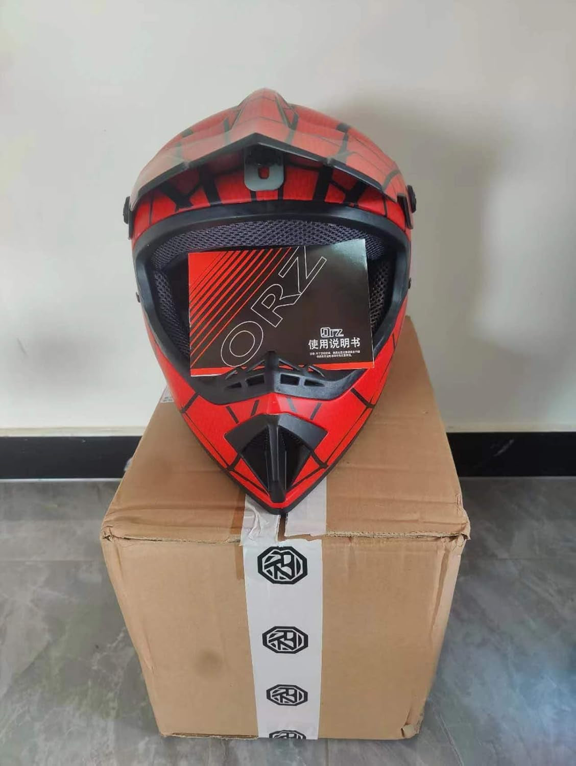 Full Face Red & Black Web Motocross Helmet Set – DOT Certified MTB MX ATV Dirt Bike Helmet with Goggles, Gloves & Mask | Adults & Youth Sizes