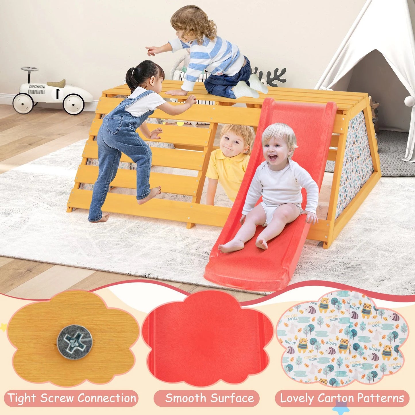 5-in-1 Wooden Jungle Gym with Slide, Climbing Wall & Rope Ladder | Indoor & Outdoor Montessori Playset for Kids Ages 3–8