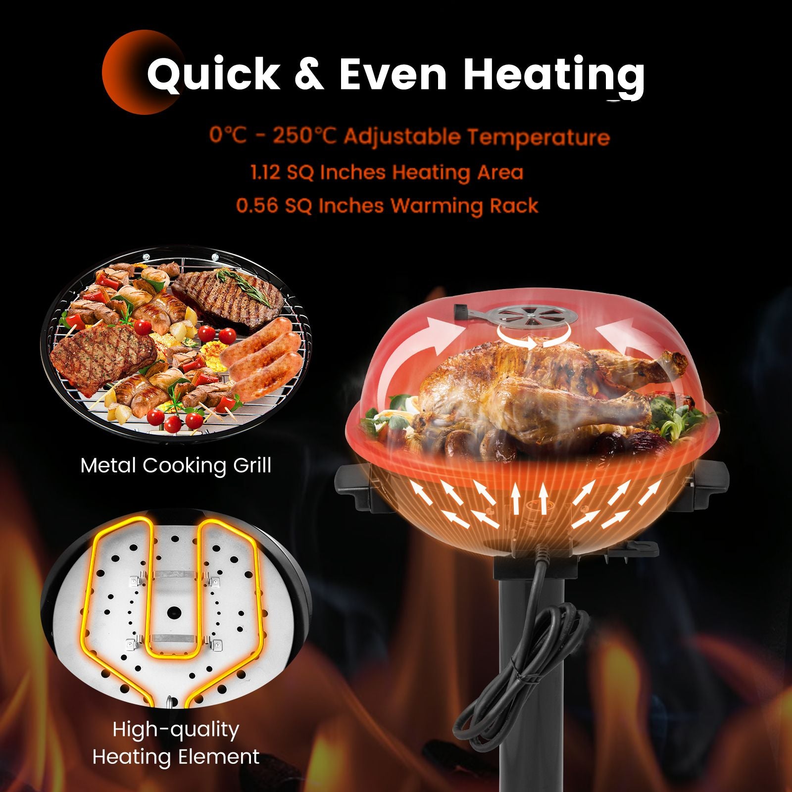 Electric Barbecue Grill with Detachable Non-Stick Cooking Rack