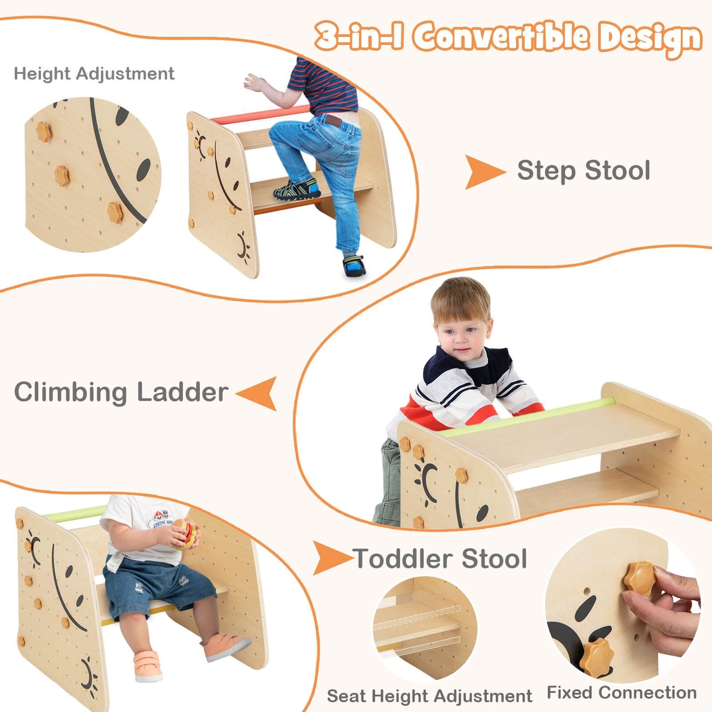 6-in-1 Wooden Indoor Climbing Toy for Kids | Slide, Ramp, Seesaw, Ladder & Convertible Step Stool