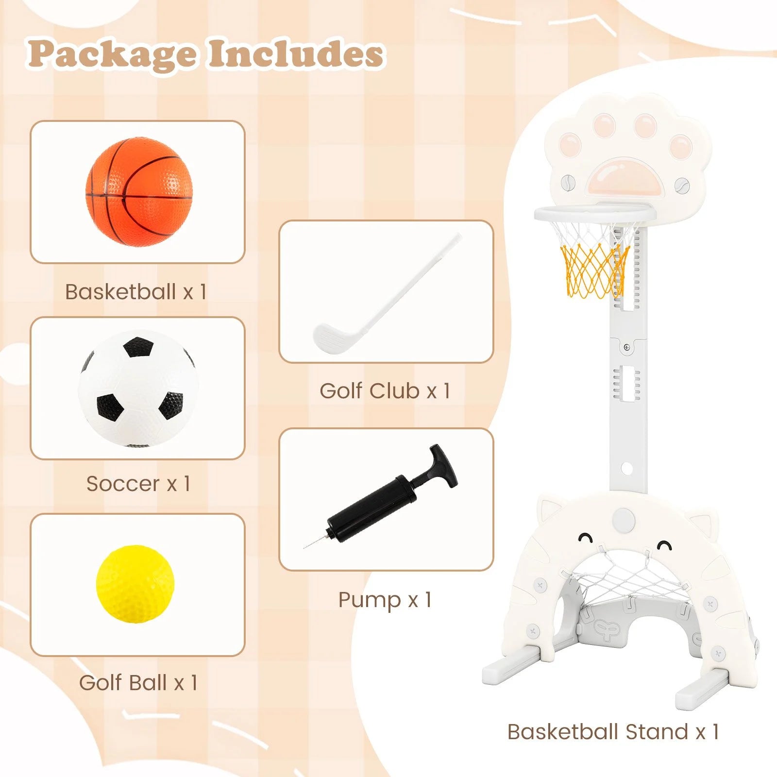 Adjustable 3-in-1 Kids Sports Center with Basketball Hoop and Soccer Game