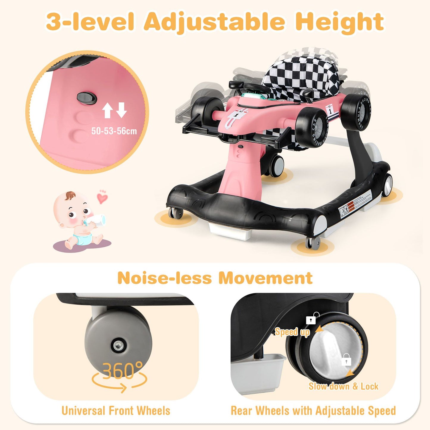 4-in-1 Adjustable Height and Speed Baby Push Walker