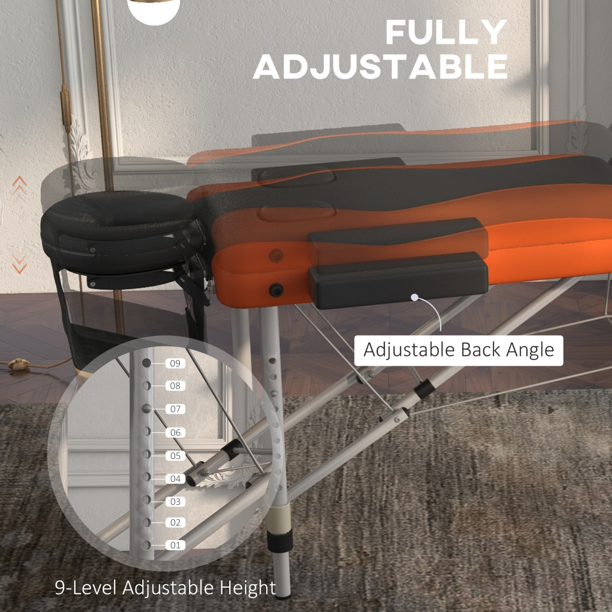 Portable Massage Table Beauty Therapy Couch Bed Spa – Aluminium Frame, Orange - All Round Fitness