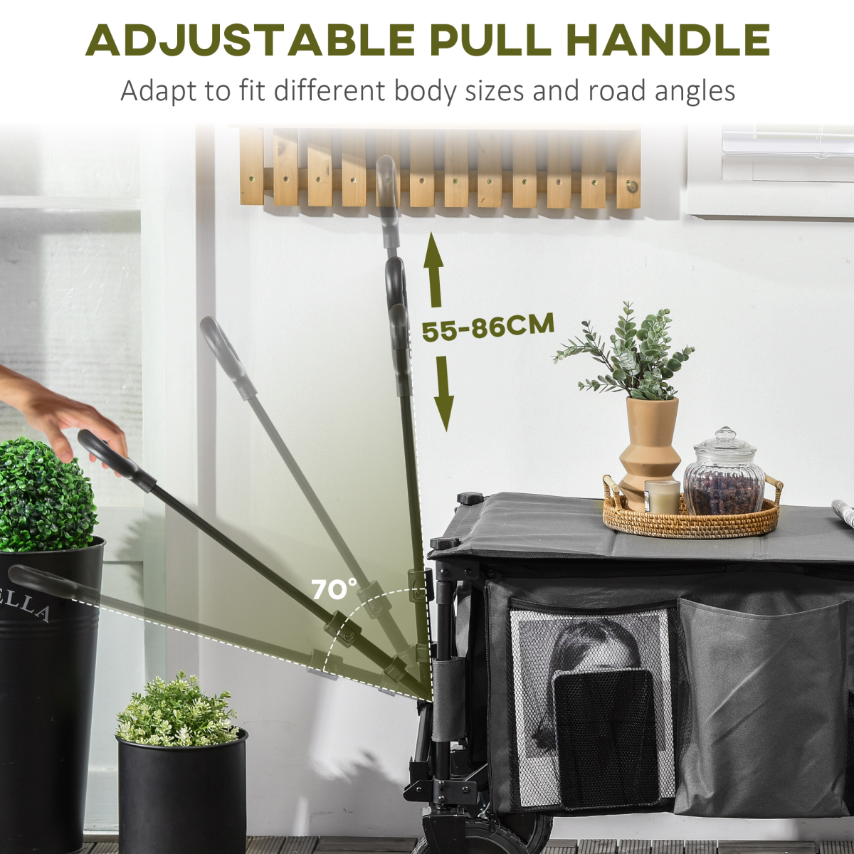 Folding Garden Trolley – Collapsible Camping Wagon with Steel Frame & Cover, Dark Grey