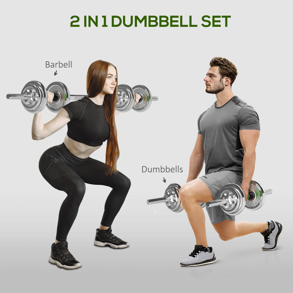 SPORTNOW 20kg 2-in-1 Adjustable Dumbbells Barbell Set for Ultimate Home Fitness - All Round Fitness