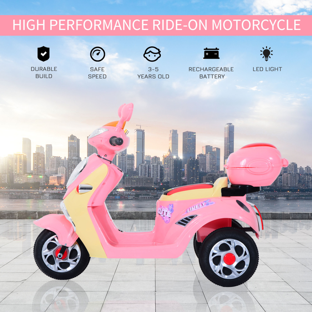 Electric Ride-On Kids Motorbike 6V Battery-Powered Tricycle with Lights & Music – Pink