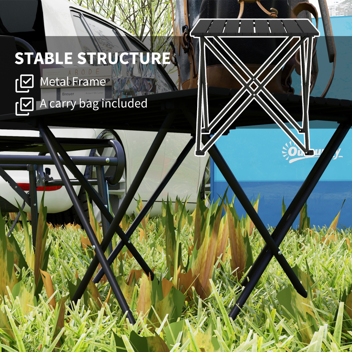 Folding Camping Table – Lightweight Portable Picnic & Hiking Table with Carry Bag, Black