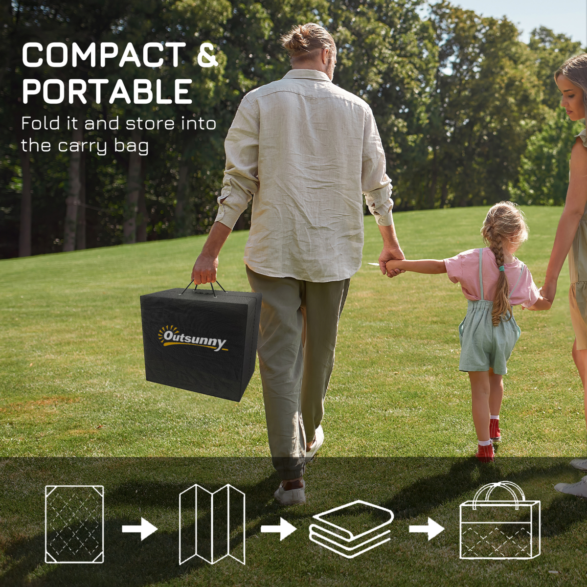 Reversible Outdoor Camping Rug with Carry Bag, Waterproof Mat for RV, Beach & Garden, 182 x 274cm – Grey