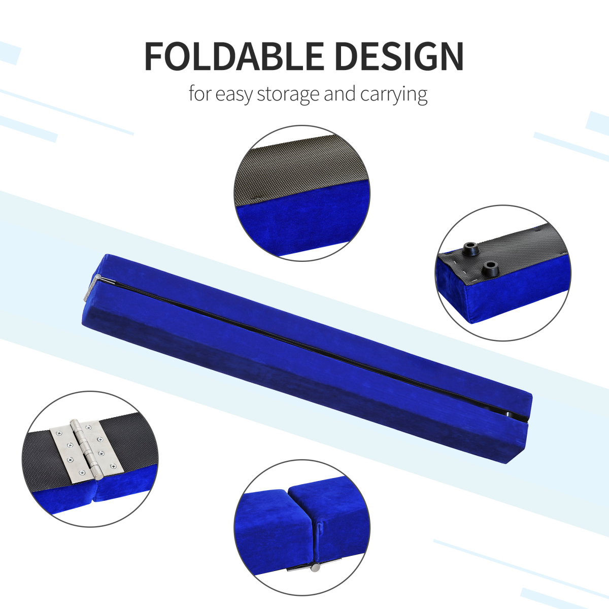 HOMCOM 2.1m Foldable Balance Beam Trainer for Home Gymnastics Practice – Blue