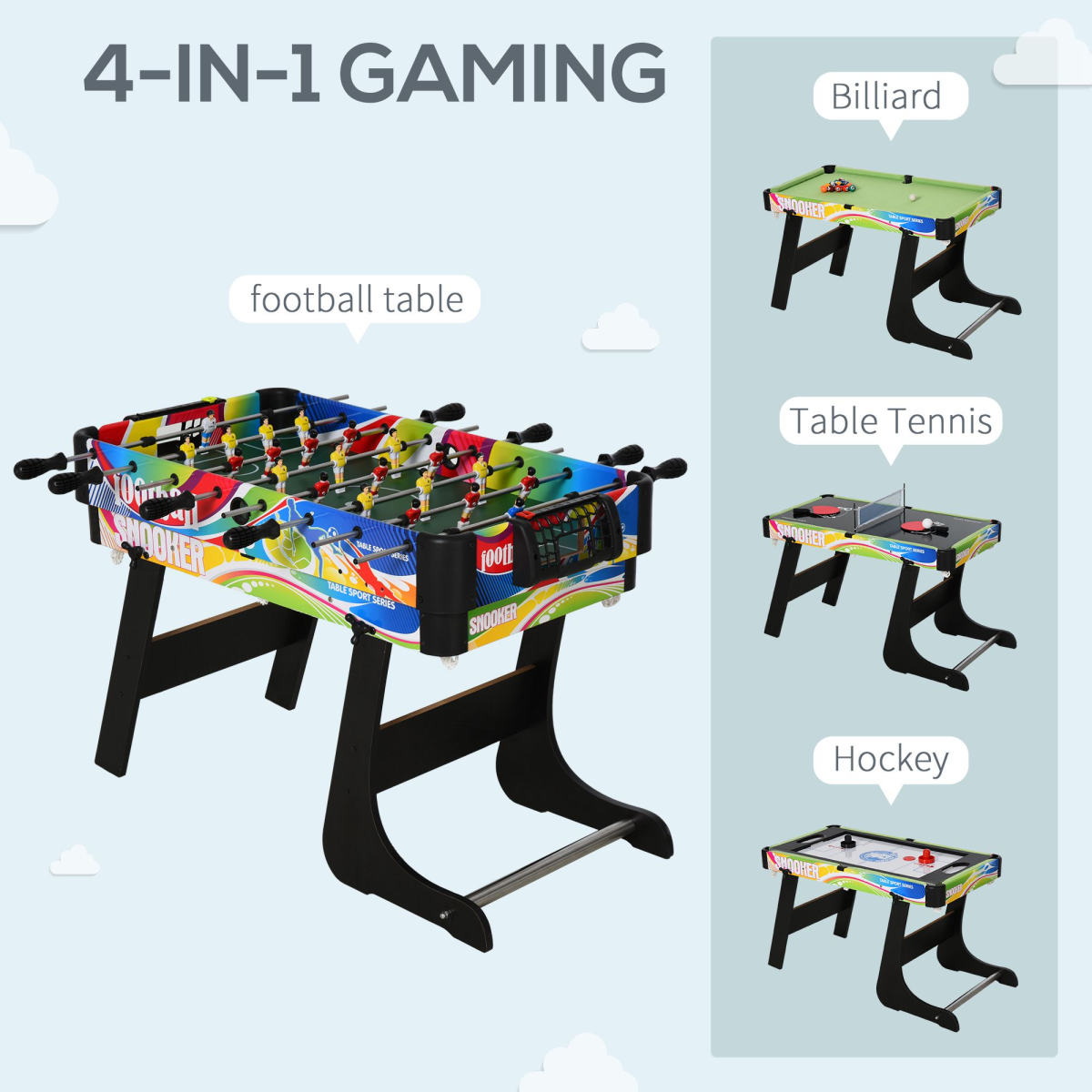 4-in-1 Foldable Game Table – Football, Table Tennis, Hockey & Pool for Home Entertainment