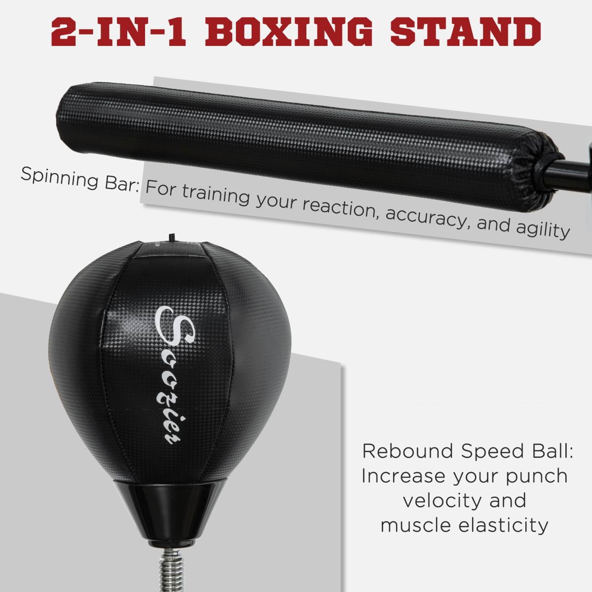 SPORTNOW Adjustable Boxing Speed Bag with Stand, Reflex Bar & Punch Pad – Black - All Round Fitness