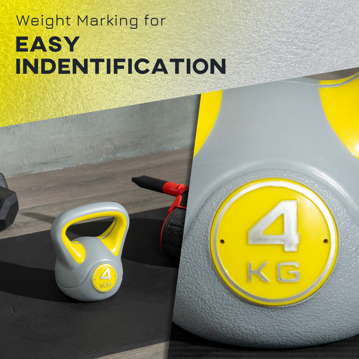 SPORTNOW 4kg Kettlebell: Elevate Your Home Workouts in Yellow & Grey! - All Round Fitness