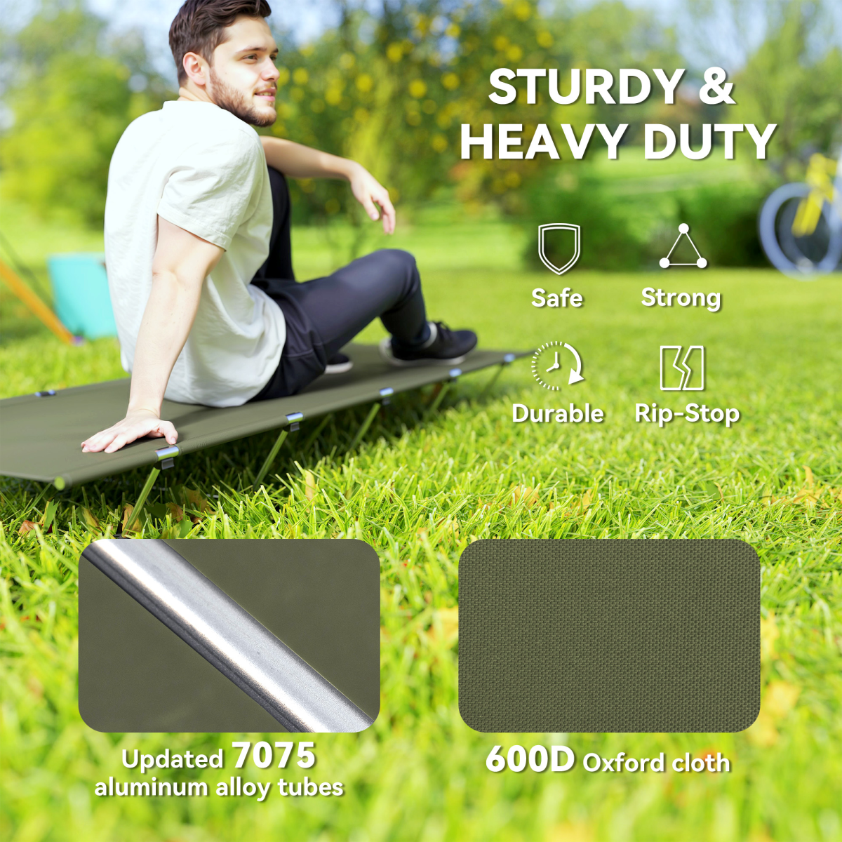 Folding Camping Bed with Carry Bag, Lightweight Portable Cot – Dark Green