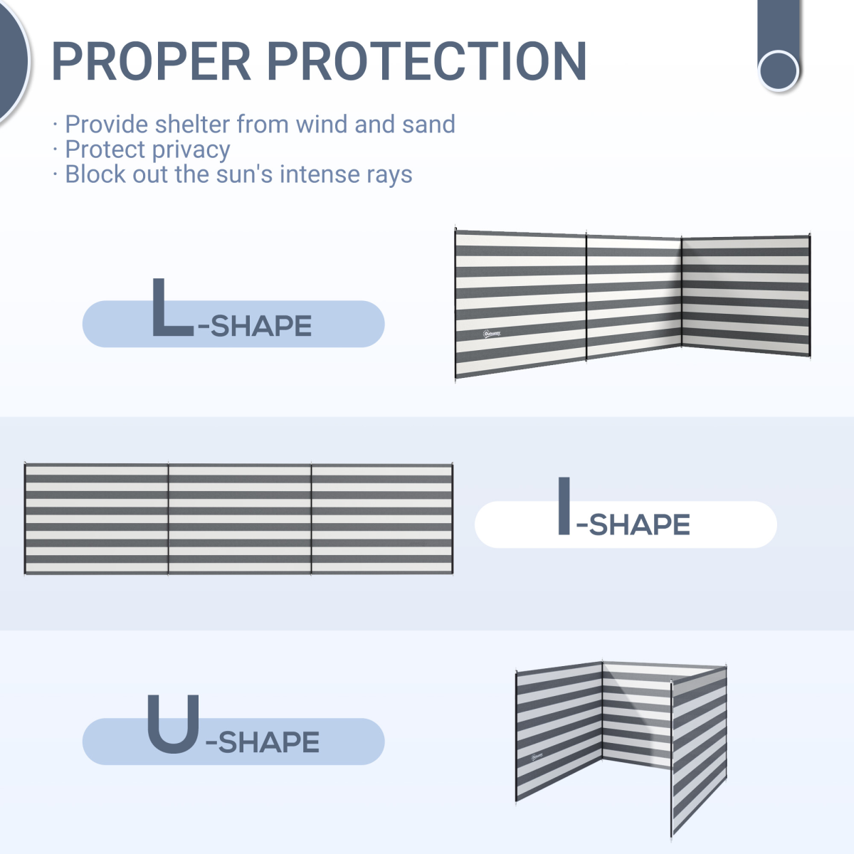 Outsunny Portable Camping Windbreak – 3 Panel Wind Blocker & Privacy Screen, 540cm x 150cm, Grey/White