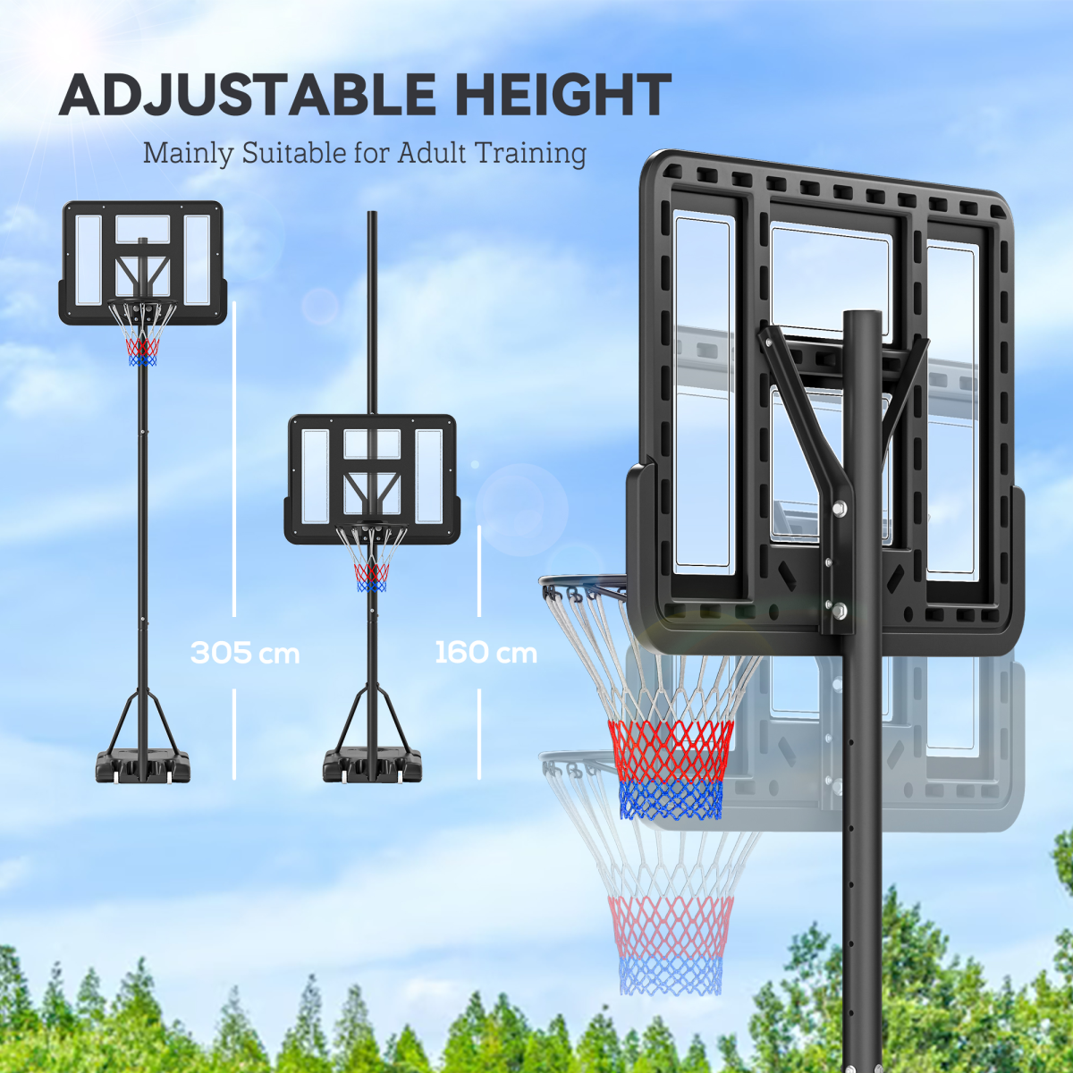 Basketball Hoop Stand – Adjustable 231-305cm with Fillable Base & Wheels