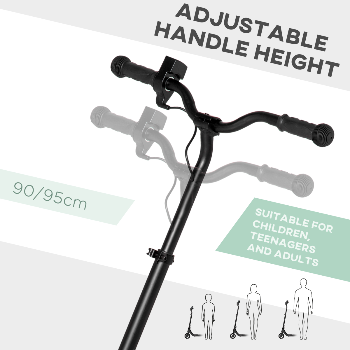 120W Homcom Electric Scooter – Battery Indicator, Adjustable Handlebars, Black - All Round Fitness