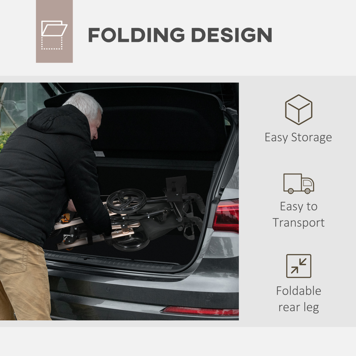 HOMCOM 4 Wheel Rollator Walker with Seat, Adjustable Mobility Walker with Bag, Gold Frame