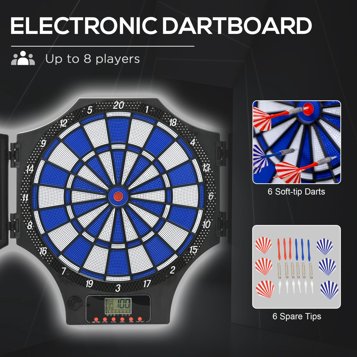 Electronic Dart Board Set with Cabinet – 31 Games, Up to 8 Players, LCD Display