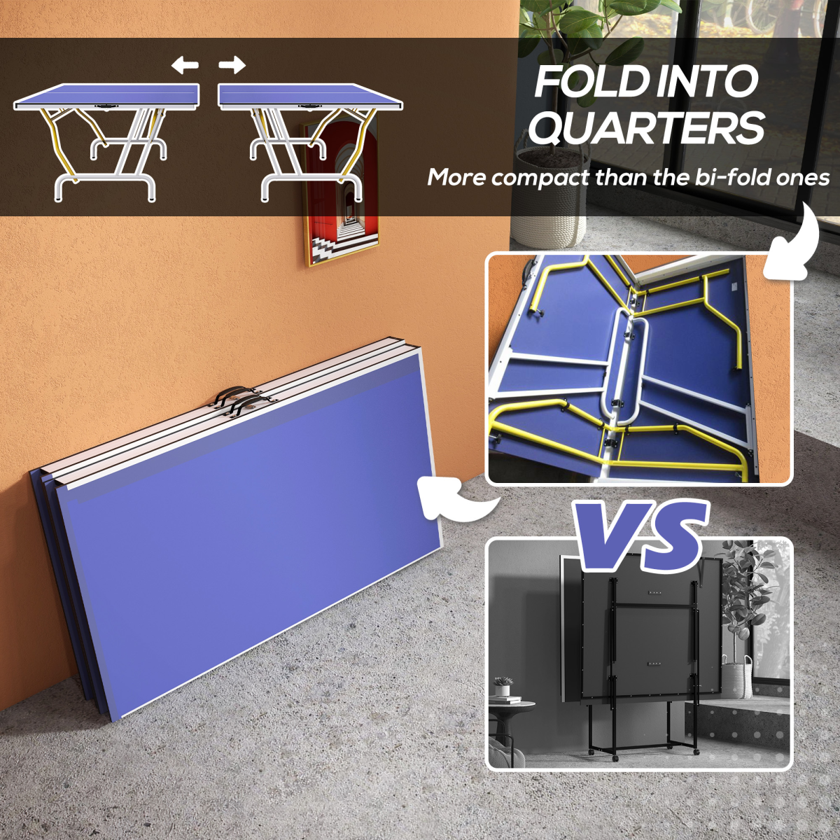 9FT Foldable Table Tennis Table with Net, Paddles, Balls & Protective Cover – Blue