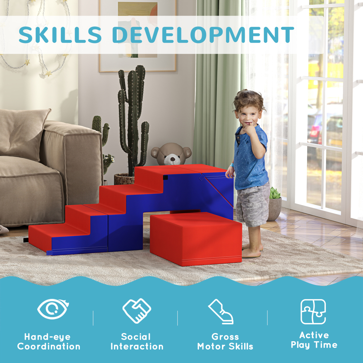 Soft Play Climber Set for Toddlers – 2-Piece Foam Blocks for Climbing, Sliding & Creative Play (Blue/Red)