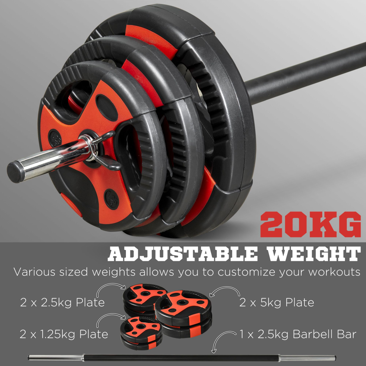 SPORTNOW 20kg Adjustable Barbell Weight Set for Ultimate Home Strength Training - All Round Fitness