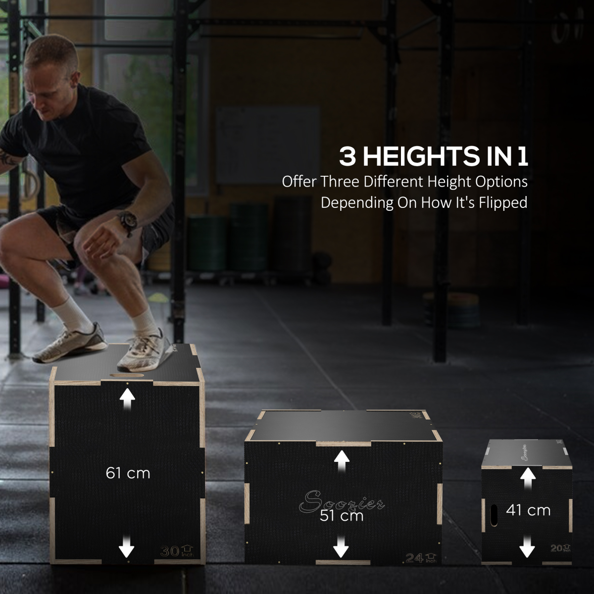 SPORTNOW Adjustable Wooden Plyometric Jump Box - Versatile Home Gym Essential - All Round Fitness