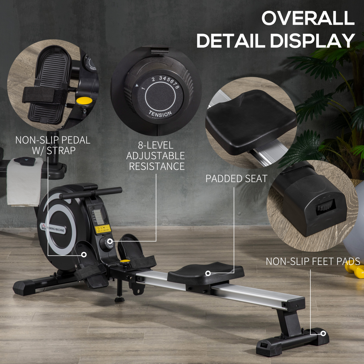 Adjustable Magnetic Rowing Machine with LCD Monitor & 8 Resistance Levels