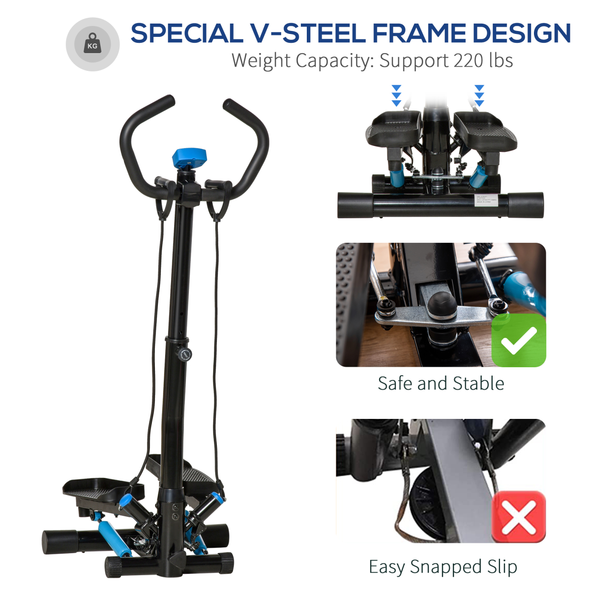HOMCOM Adjustable Stepper Machine - Compact Fitness for Home & Office Workouts - All Round Fitness
