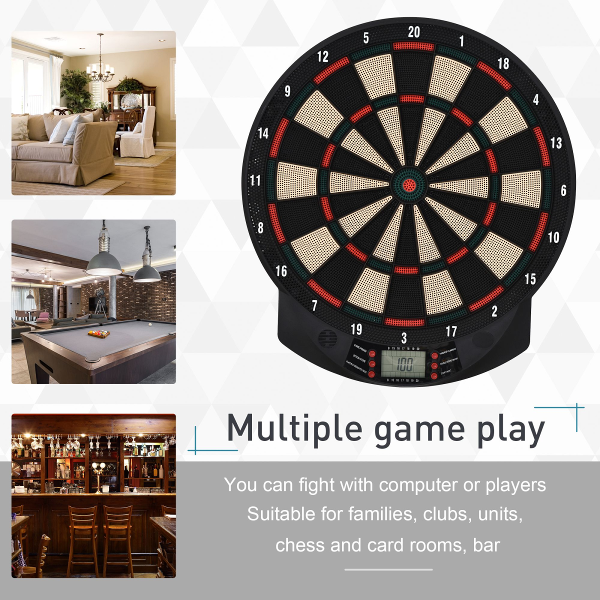Electronic Dartboard with LED Scoreboard, 27 Games & 12 Soft Darts – Multiplayer Ready