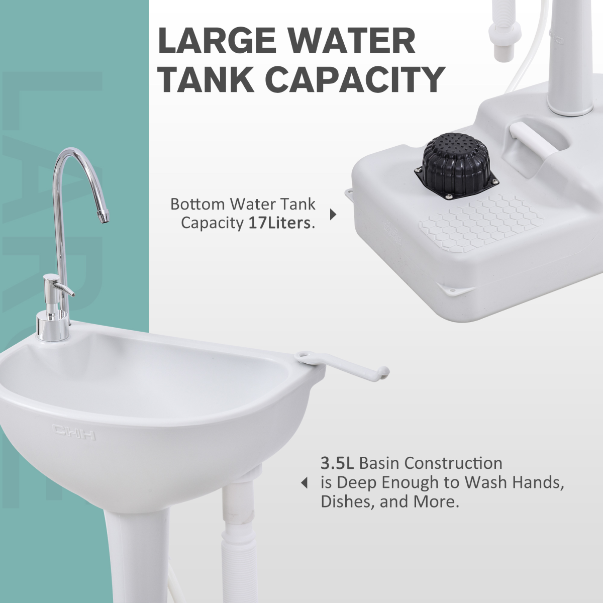 Portable Camping Sink with Soap Dispenser, Towel Holder & 17L Water Tank