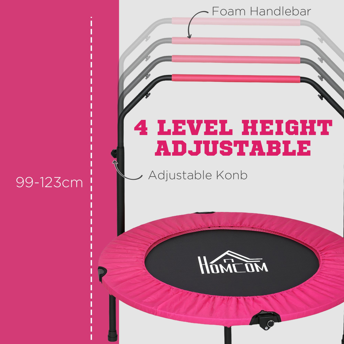 40" Mini Fitness Trampoline with Adjustable Handle – Pink