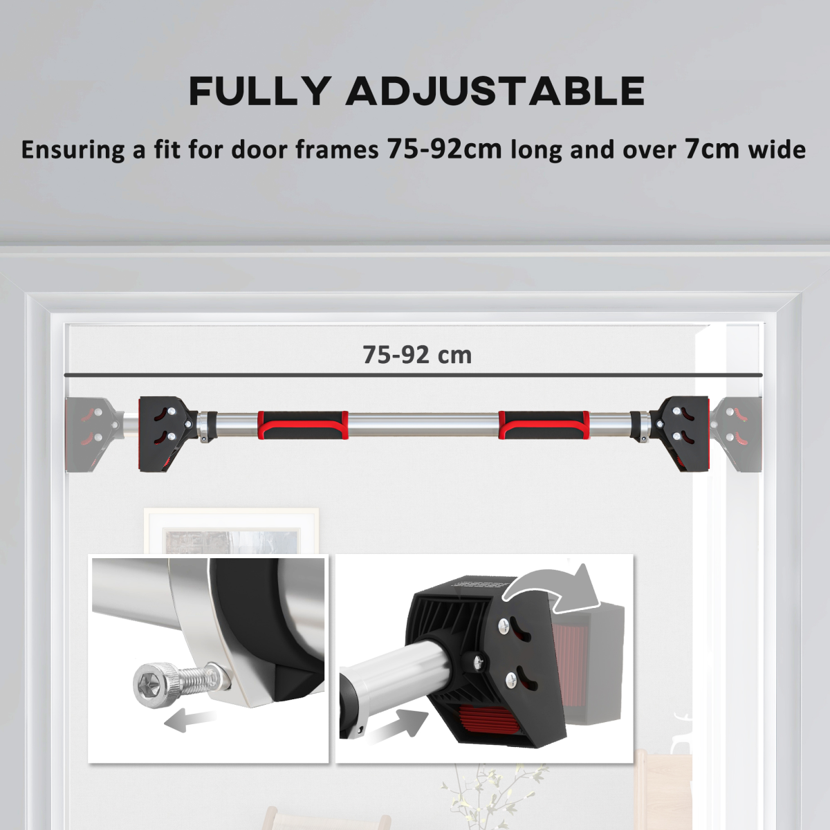 Adjustable No-Screw Doorway Pull-Up Bar – 75–92cm, Heavy-Duty Steel (200kg Capacity)