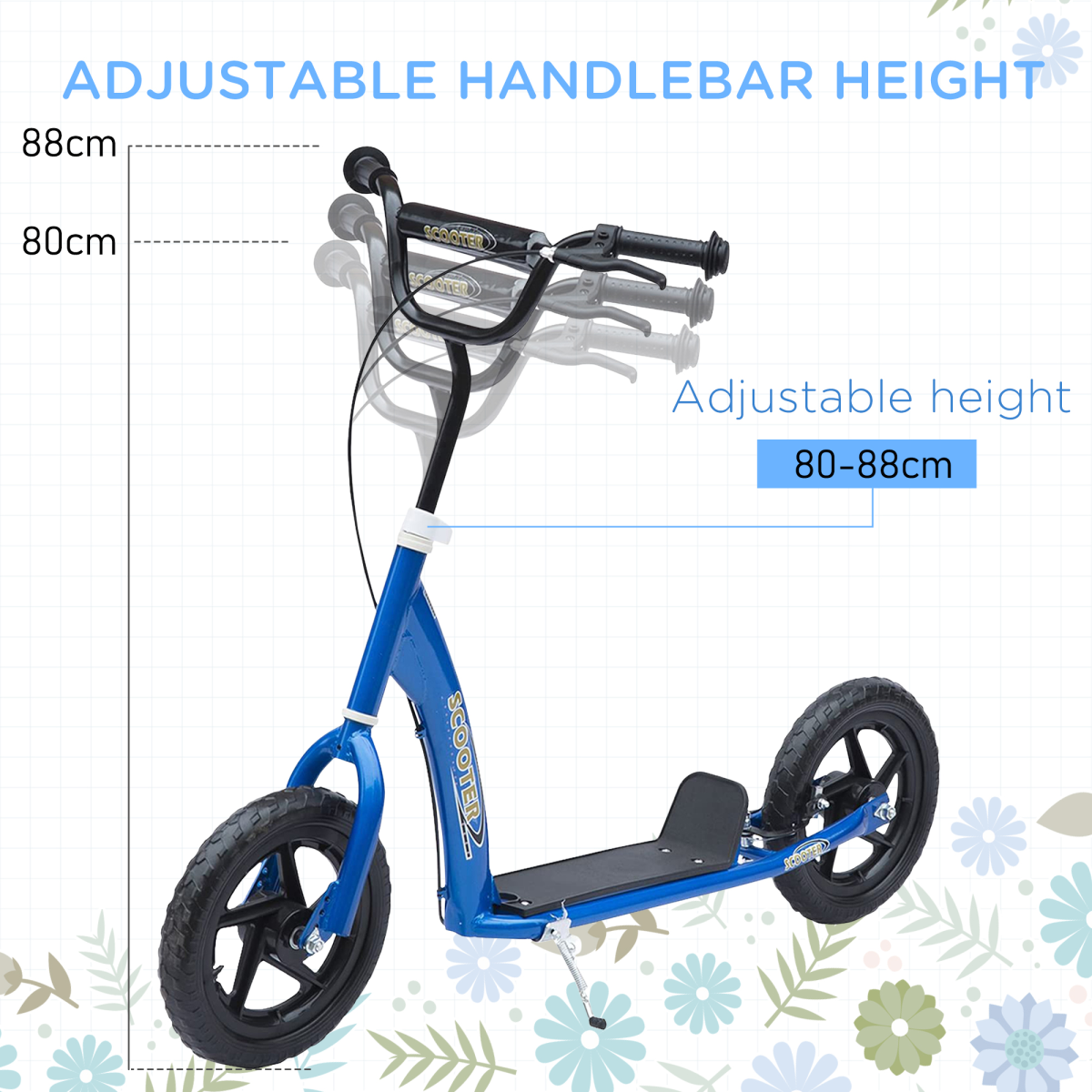 Adventure-Ready Kids Push Scooter with 12" EVA Tires - Blue by HOMCOM - All Round Fitness