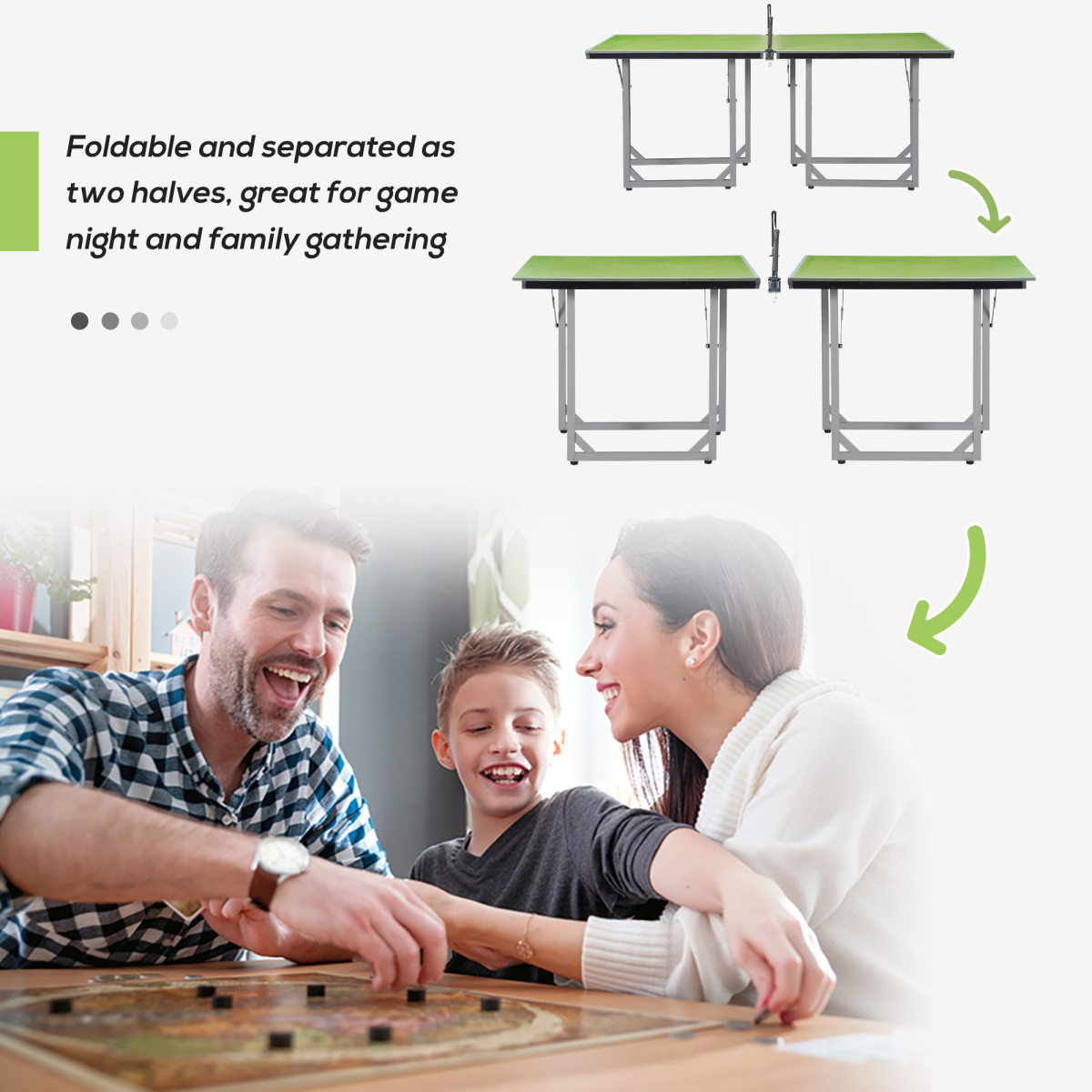 182cm Foldable Table Tennis Table with Net – Compact Indoor Ping Pong, Green