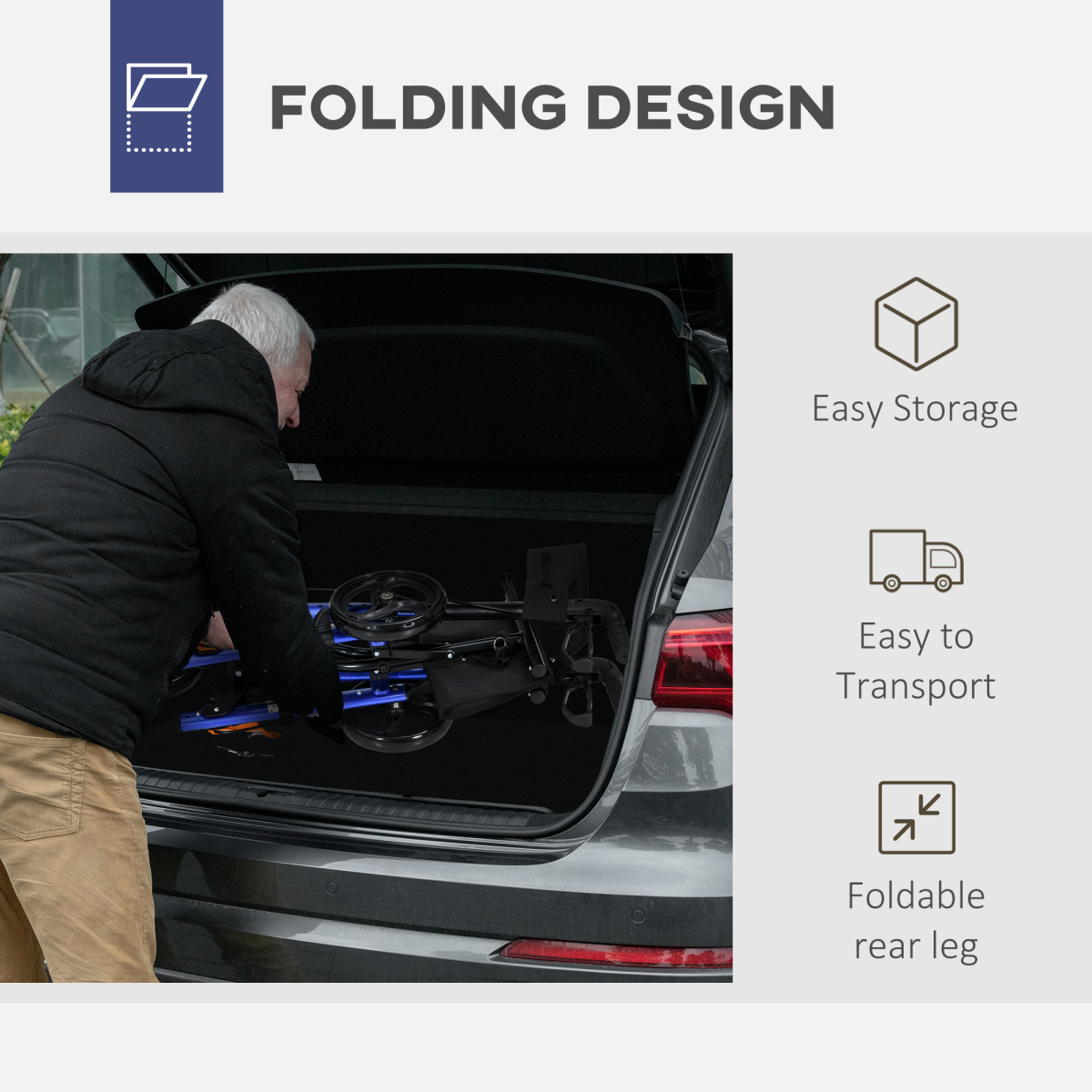 HOMCOM 4 Wheel Rollator Walker with Seat, Adjustable Mobility Walker with Bag, Blue Frame