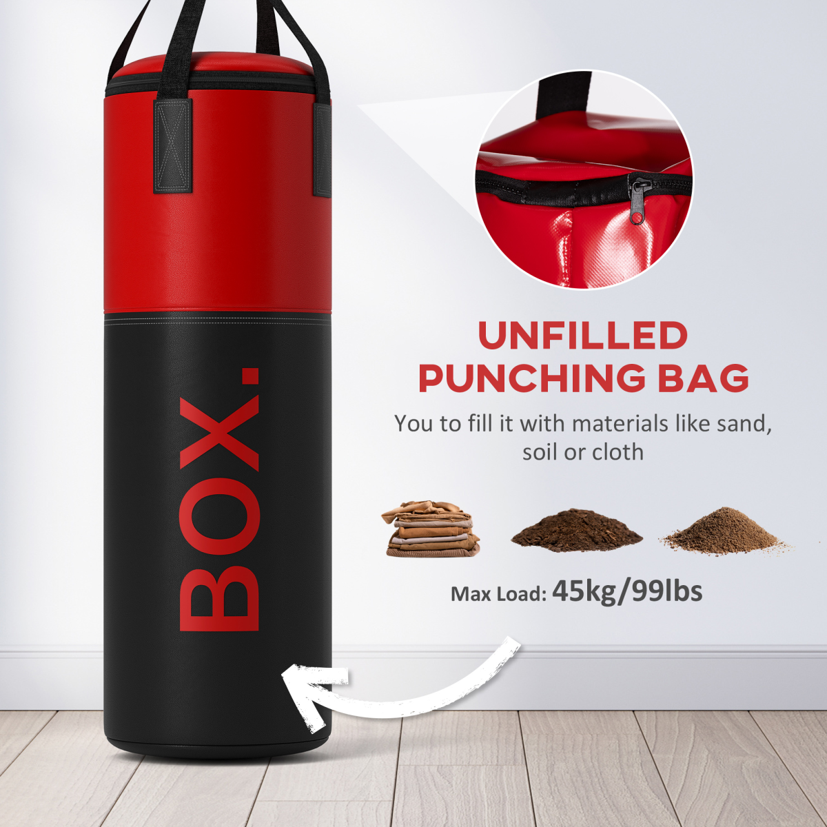 Unfilled Punch Bag with Boxing Gloves & Wall-Mounted Bracket