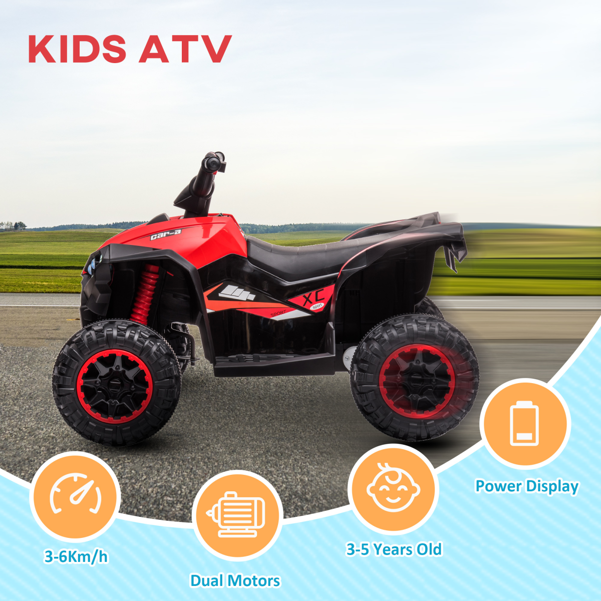 12V Electric Quad Bike for Kids Ride-On ATV Toy with Lights & Music – Ages 3-5 (Red)